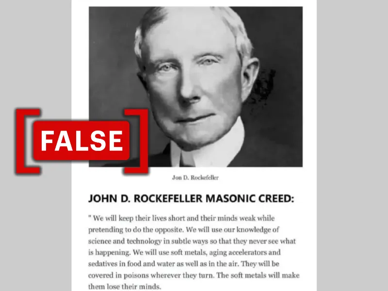 Anonymous conspiracy quote falsely attributed to John D. Rockefeller